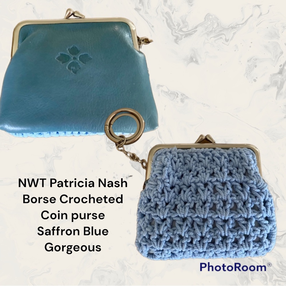 NWT Patricia Nash Borse Crocheted Coin Pouch- 1 left in Saffron BLUE - LEATHER - Picture 2 of 7